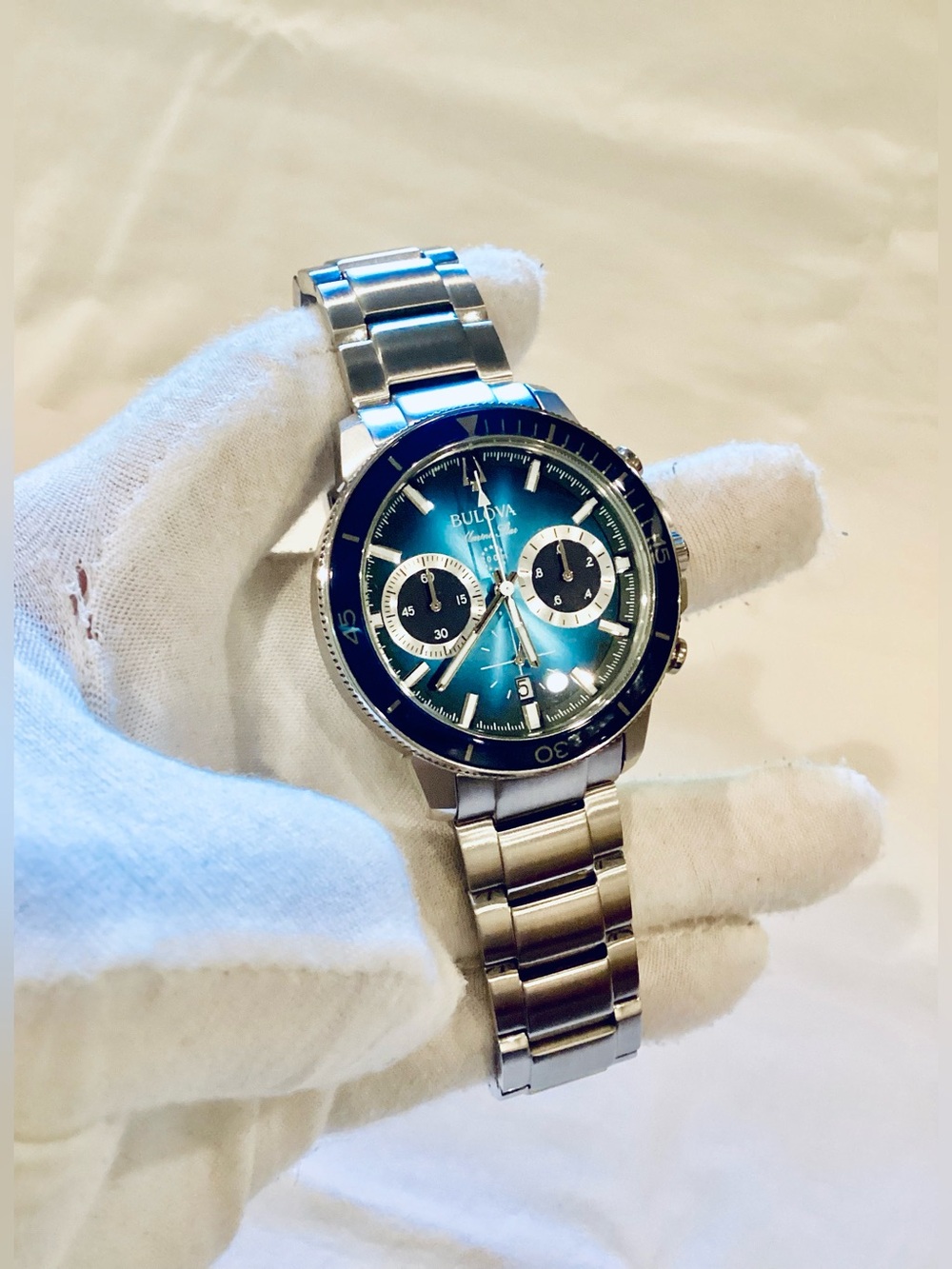 Bulova Marine Star 96B380 Chronograph Blue Dial Men's Watch 45mm FULL-KIT - Picture 12 of 16